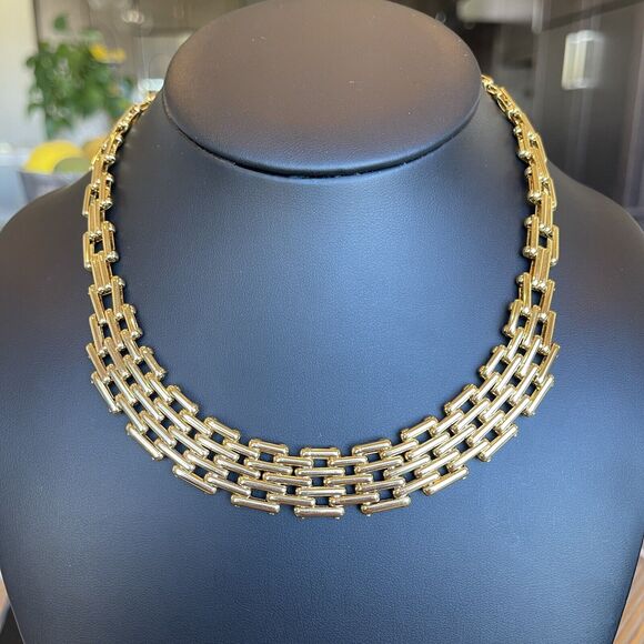 Vintage Graduated Gate Link Necklace Estate Jewelry Gold Tone 16” Statement - Picture 5 of 5